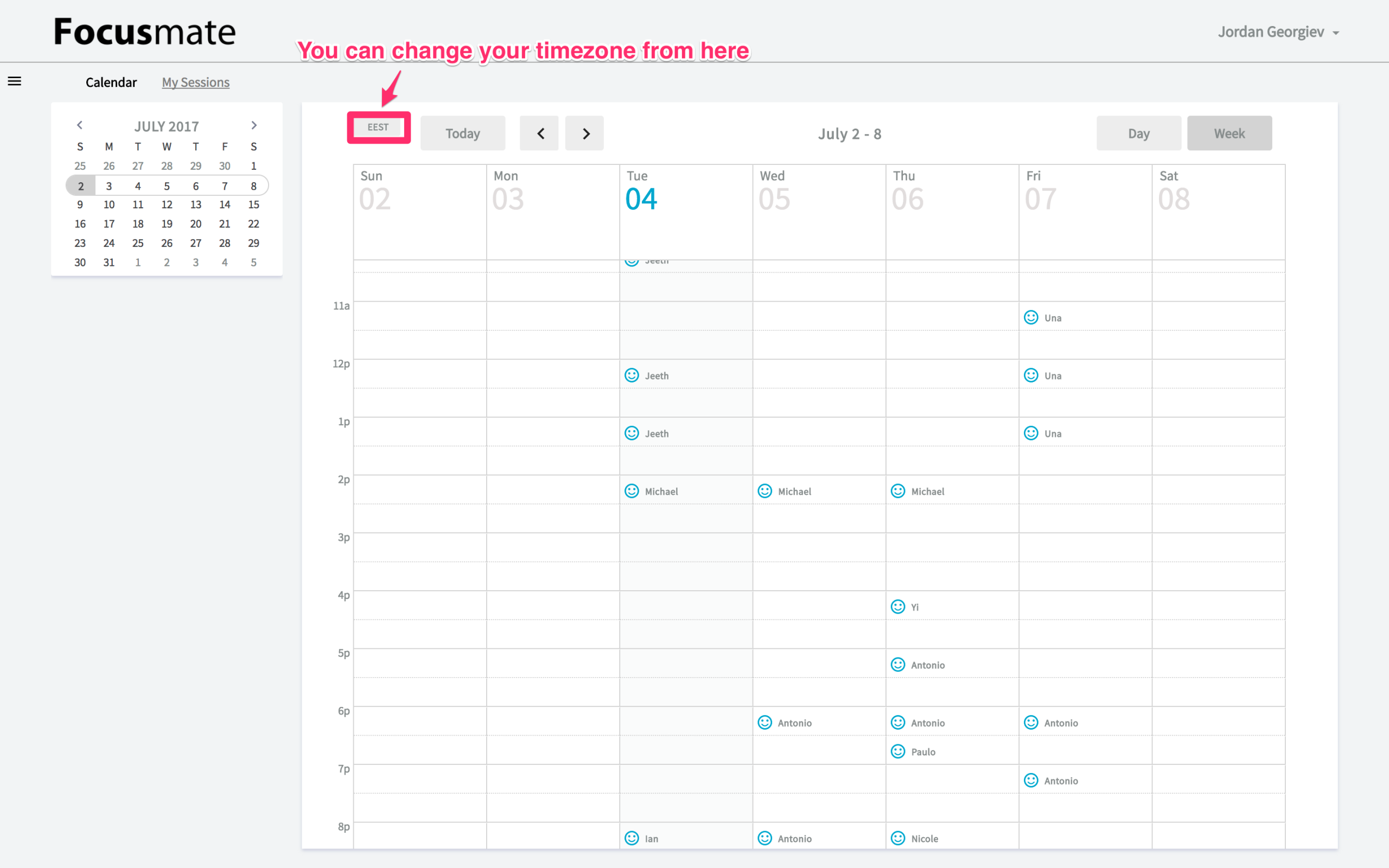 Focusmate: Dashboard